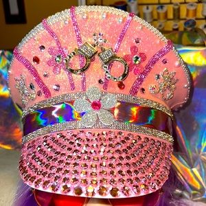 NEW Please “Cuff Me Love” Pink glittery Rave Hat